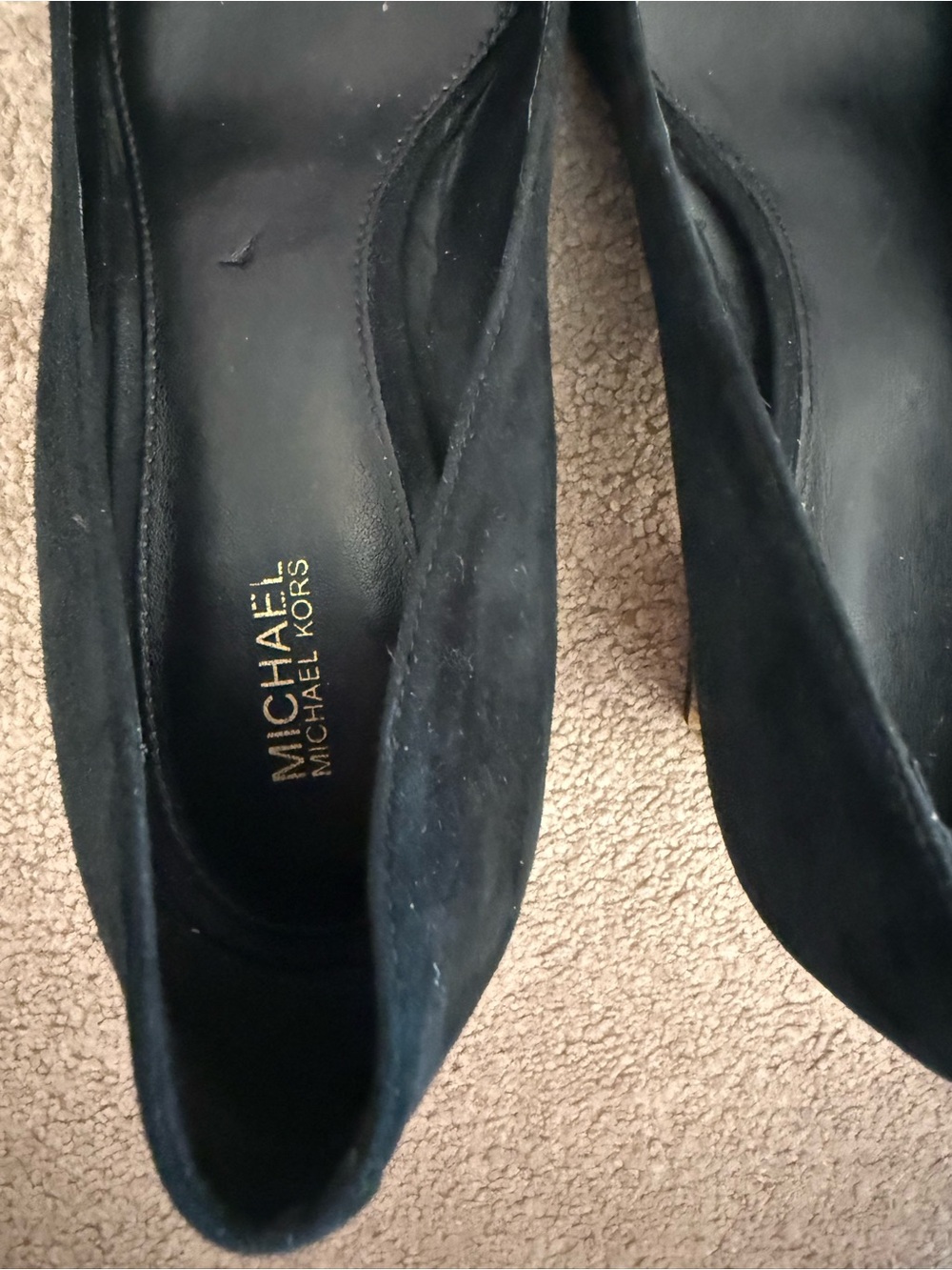 MICHAEL Michael Kors Black Suede Pumps with Gold Block Heel - Picture 3 of 5